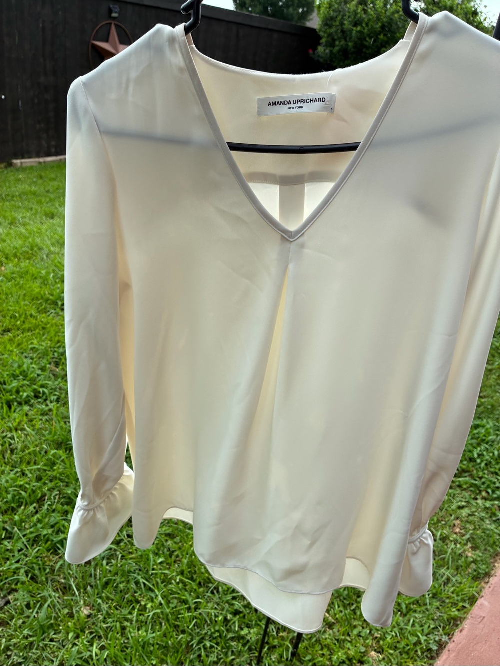 NWT Amanda Uprichard Ivory V-Neck Tie Cuff Blouse | Size Small
